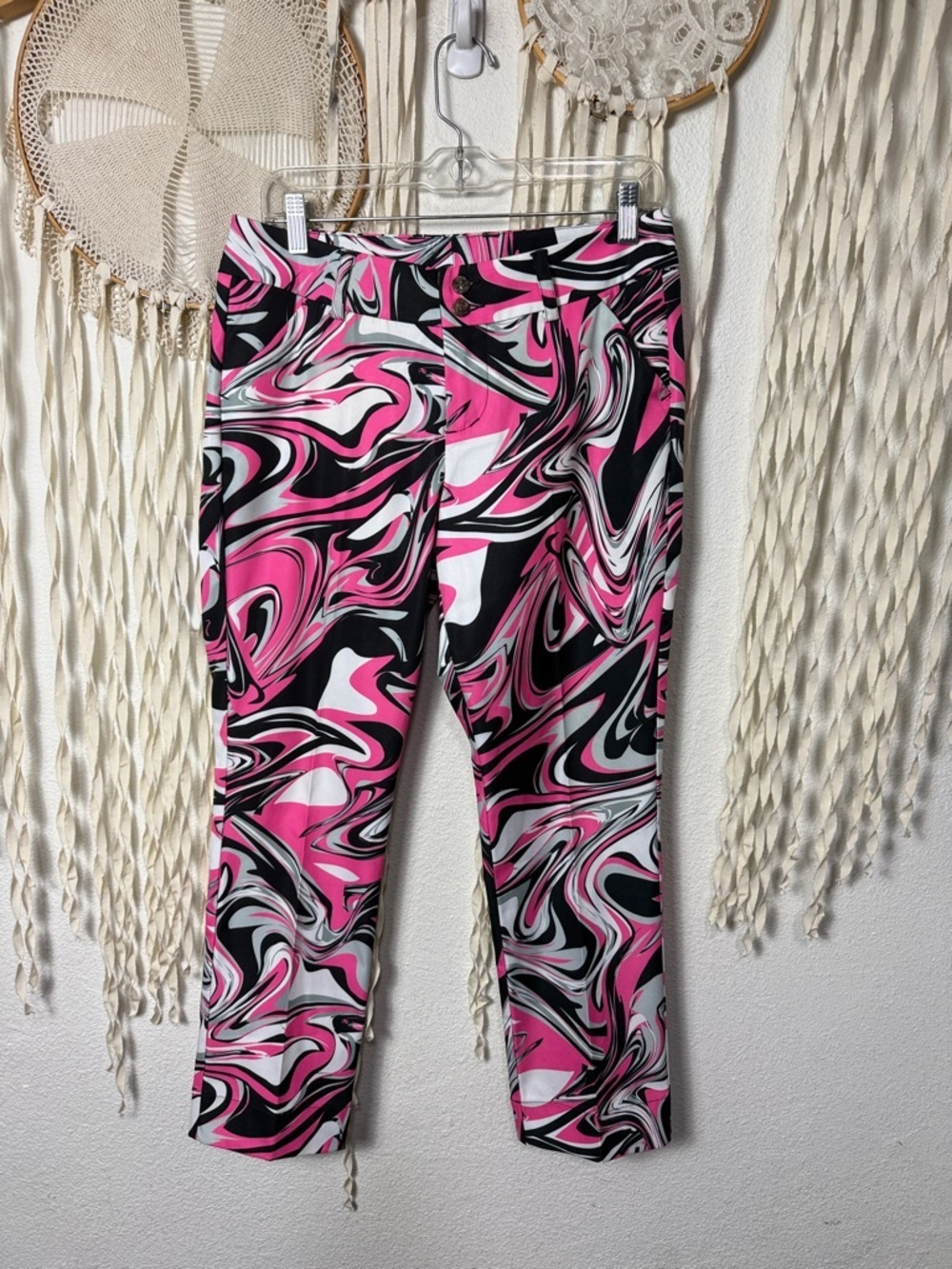 Loudmouth Pink Black Paint Swirl Golf Pants Size US4
